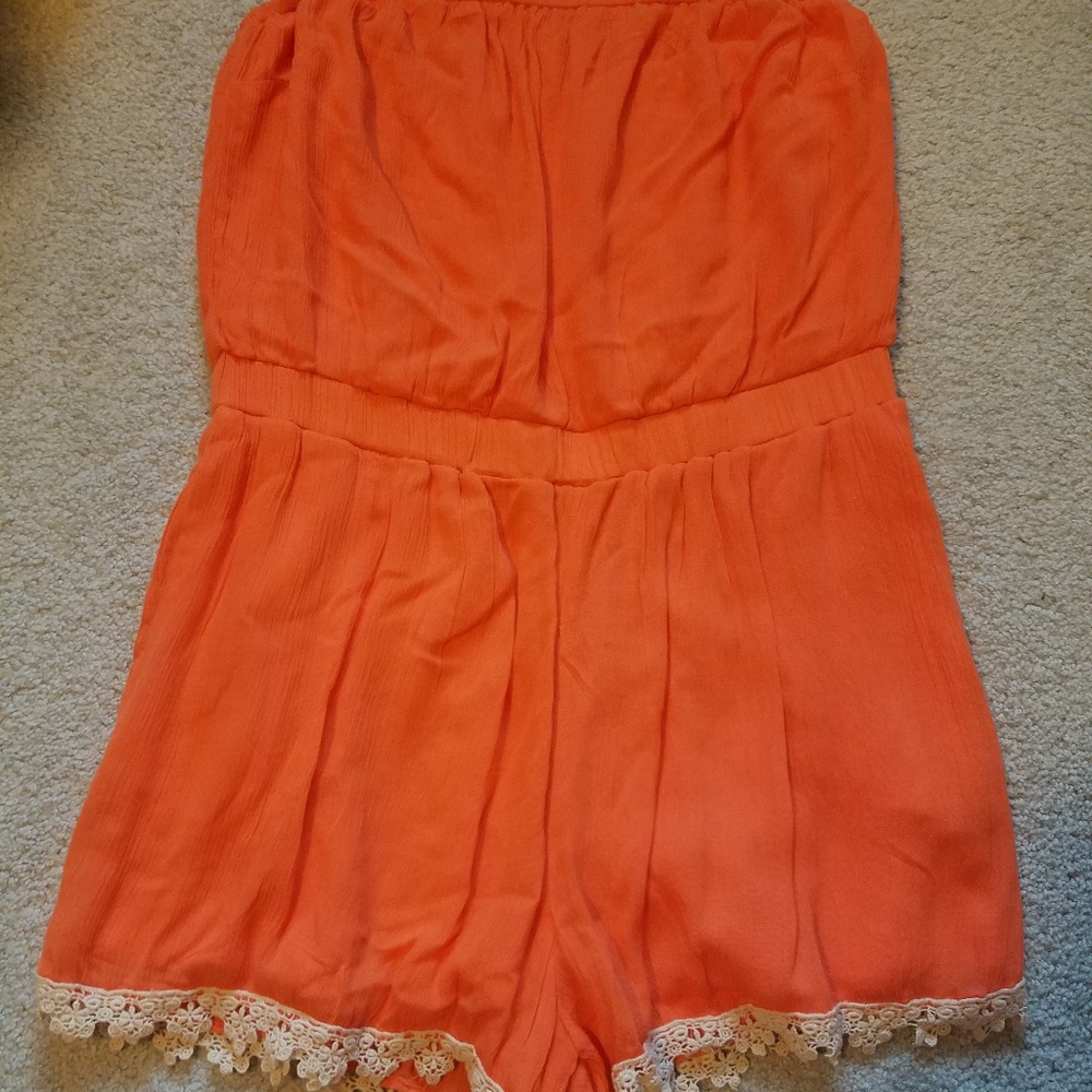 Orange strapless romper